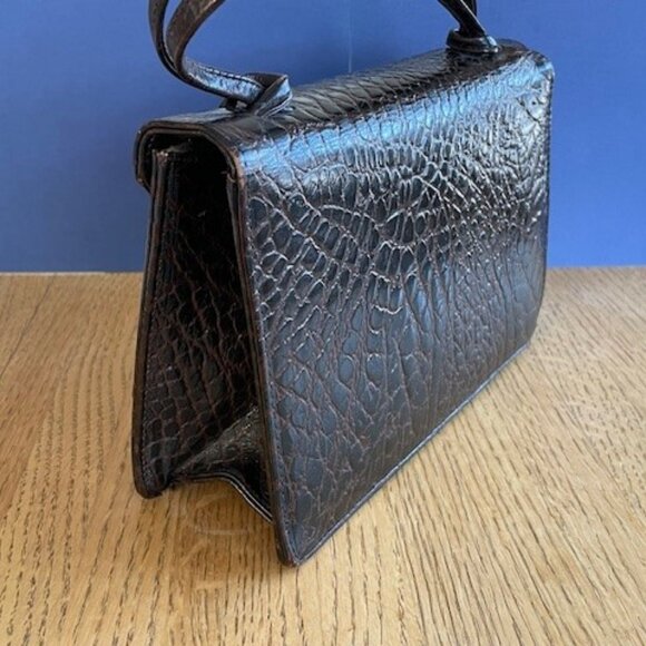 Vtg. 1950’s Hudson's Bay Co. LEATHER + SUEDE HANDBAG Embossed Croc/Gator/Snake - Picture 2 of 16